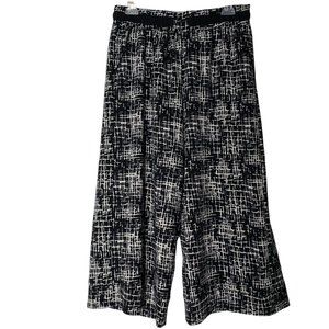 NY Collection Wide Leg Palazzo Pants Black and White Contemporary Print Size M